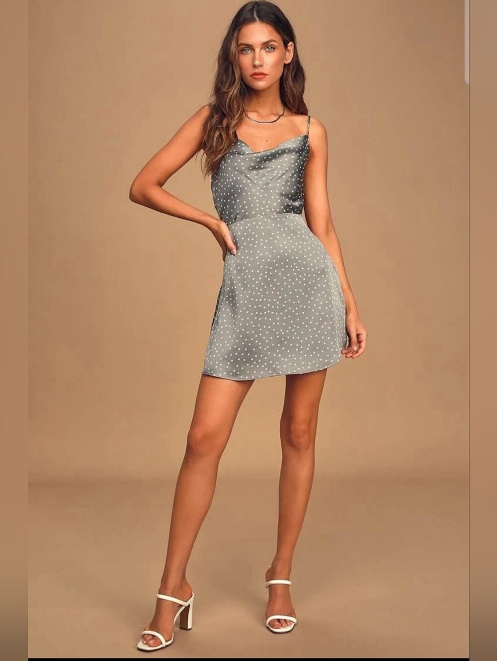 NWT Lulu’s SpotInMyHeart Satin CowlNeck Mini Dress